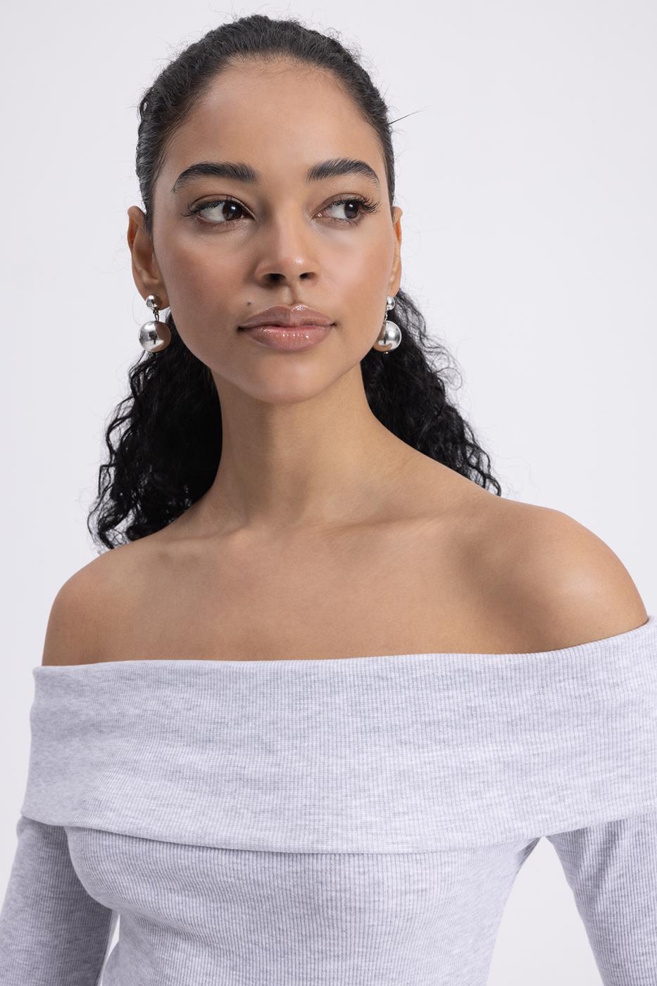 Madonna Collar Top Grey