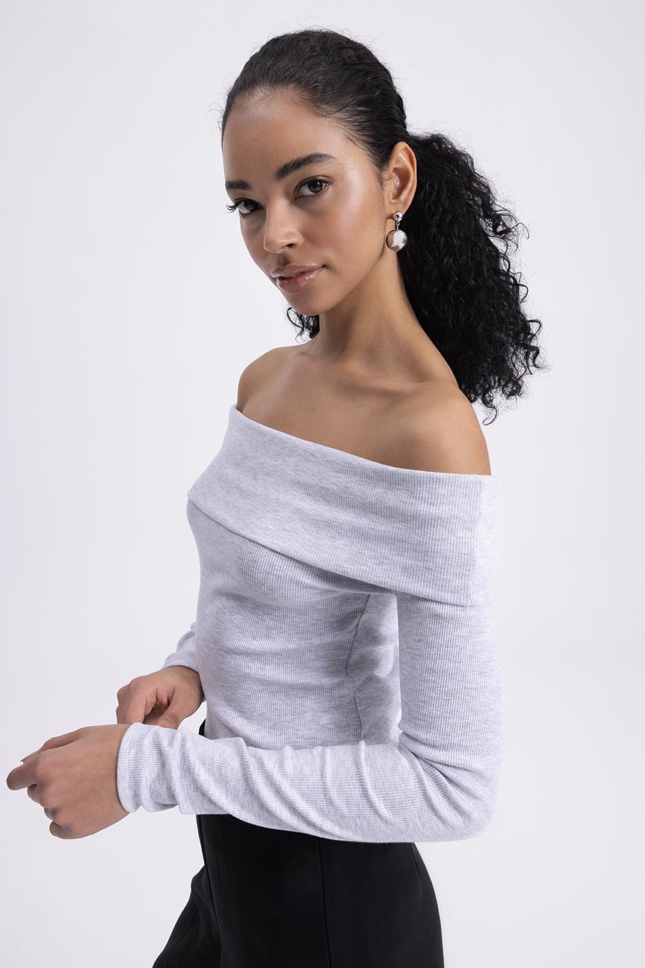 Madonna Collar Top Grey