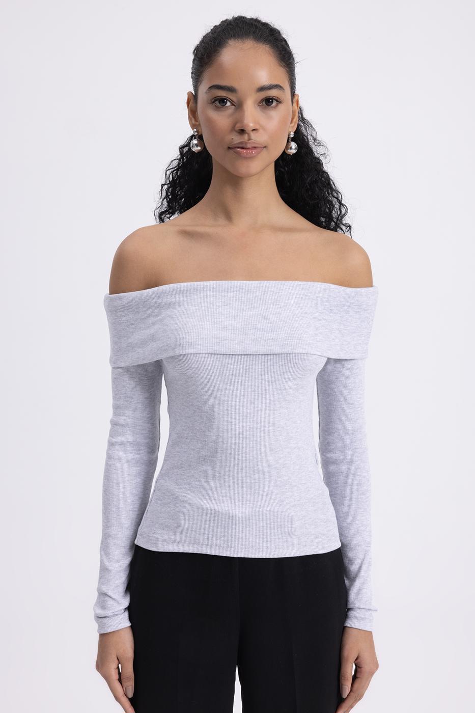 Madonna Collar Top Grey