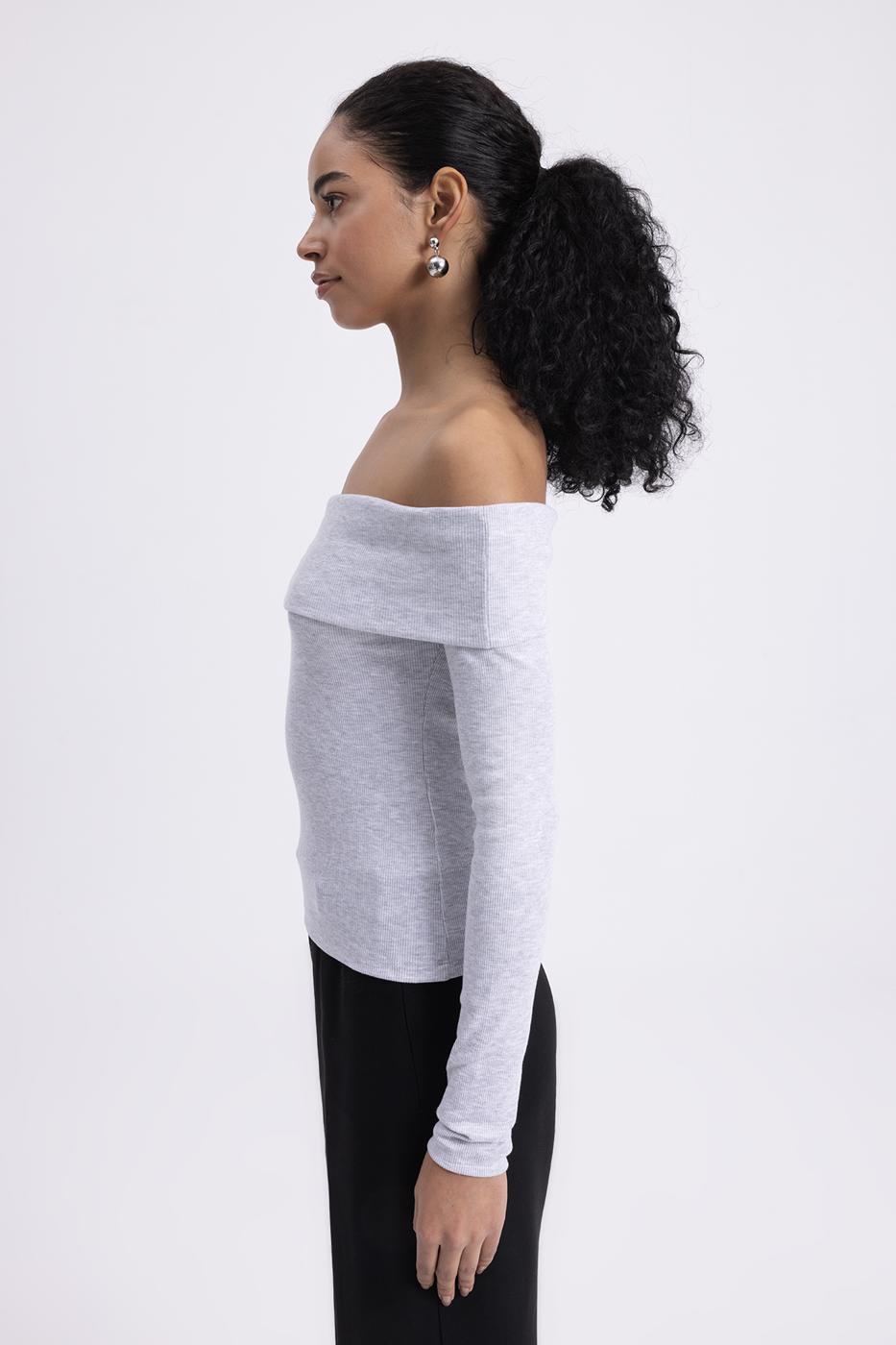 Madonna Collar Top Grey