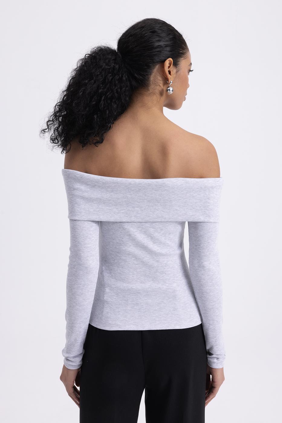 Madonna Collar Top Grey