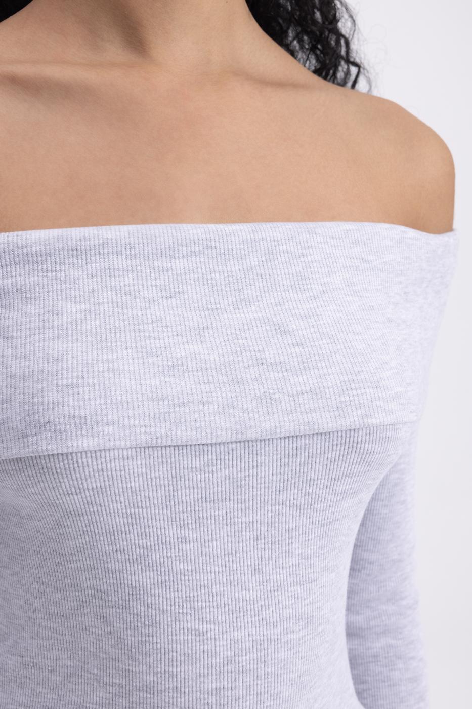 Madonna Collar Top Grey