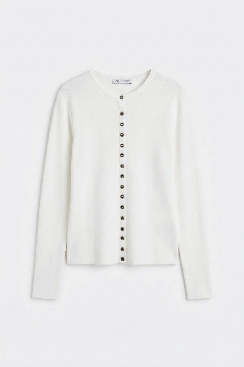 Bicycle Collar Cardigan with Button Details Bone