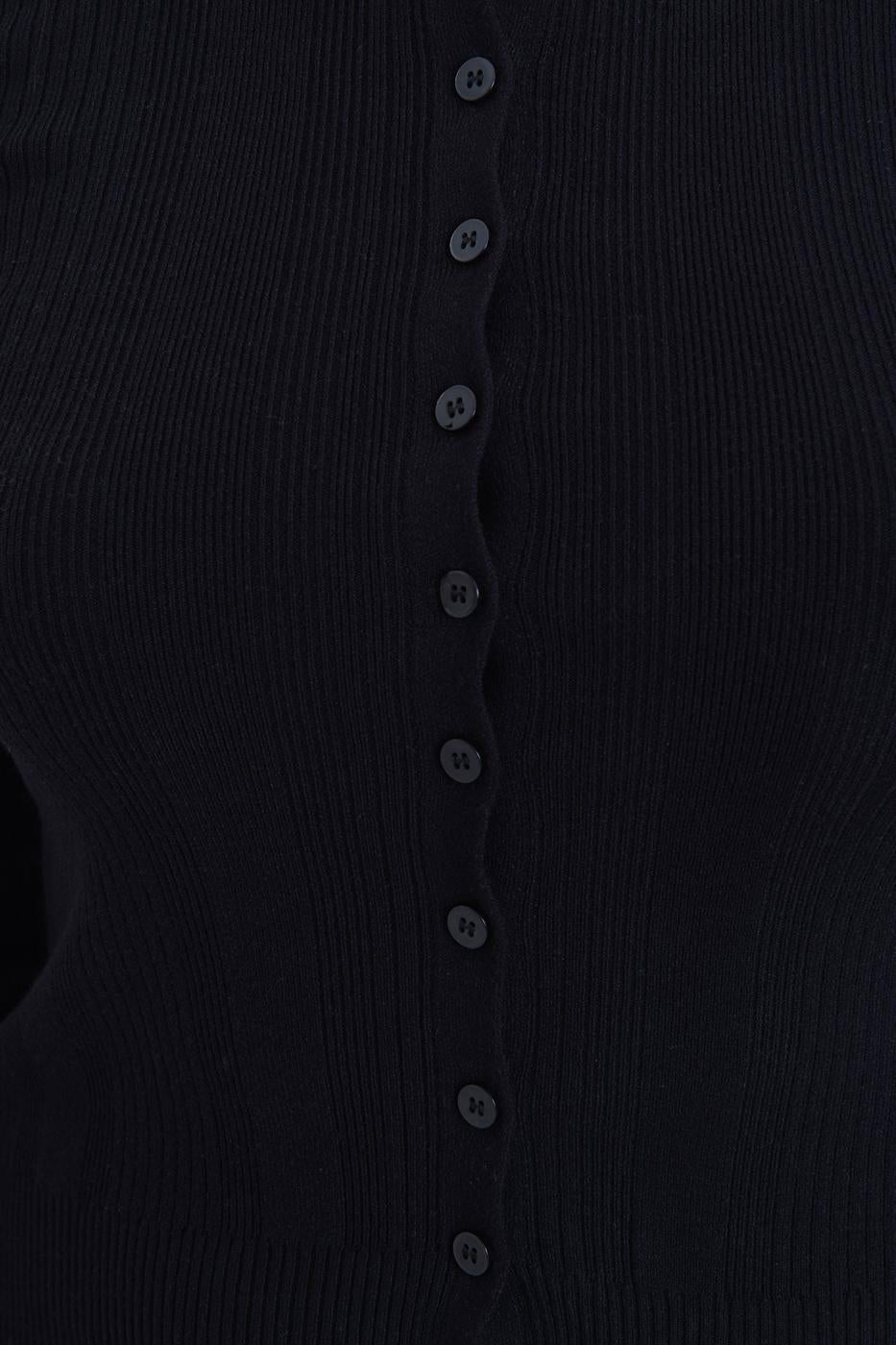 Bicycle Collar Cardigan with Button Details Black