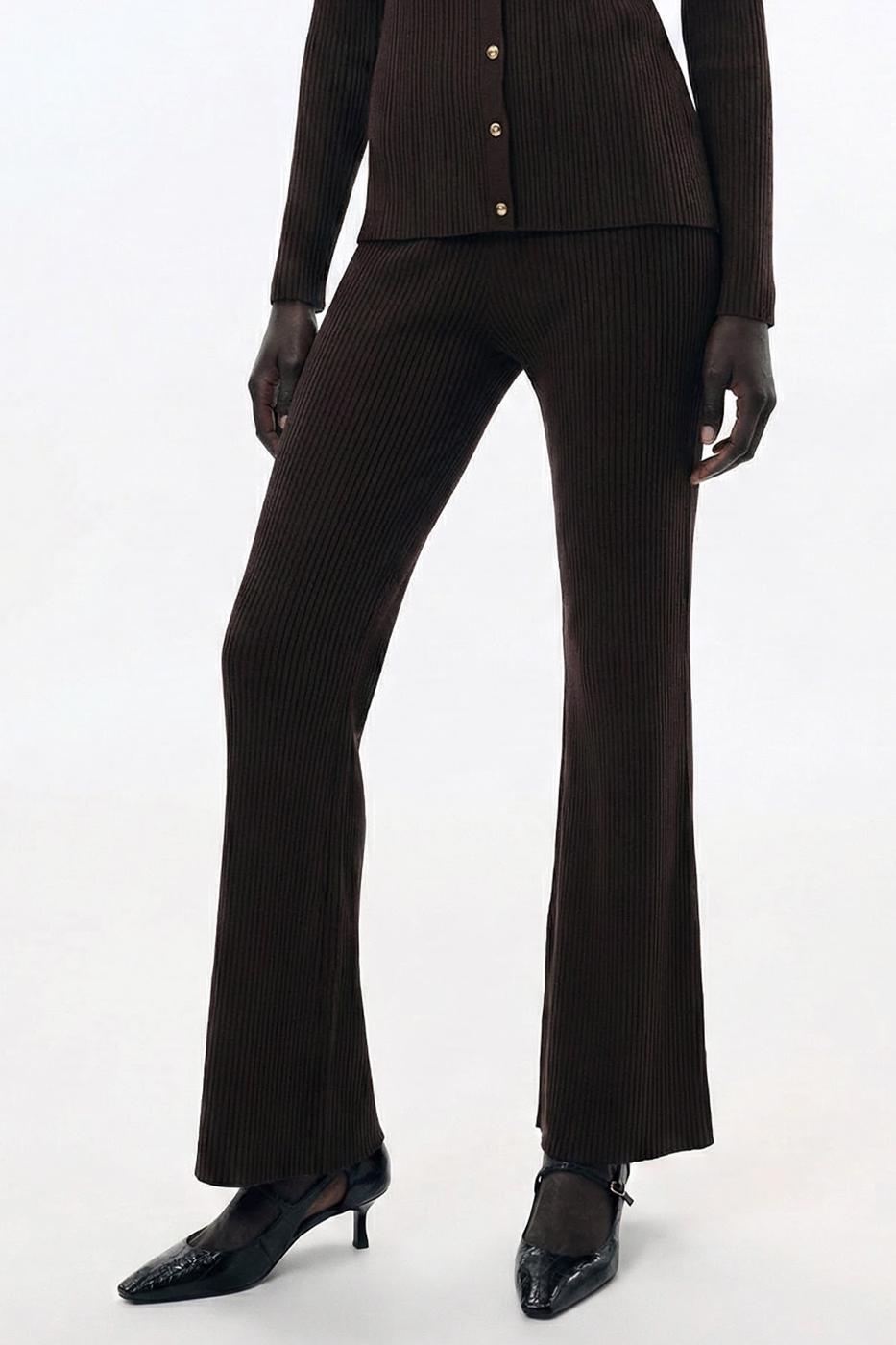 Ribbed Knit Trousers Brown