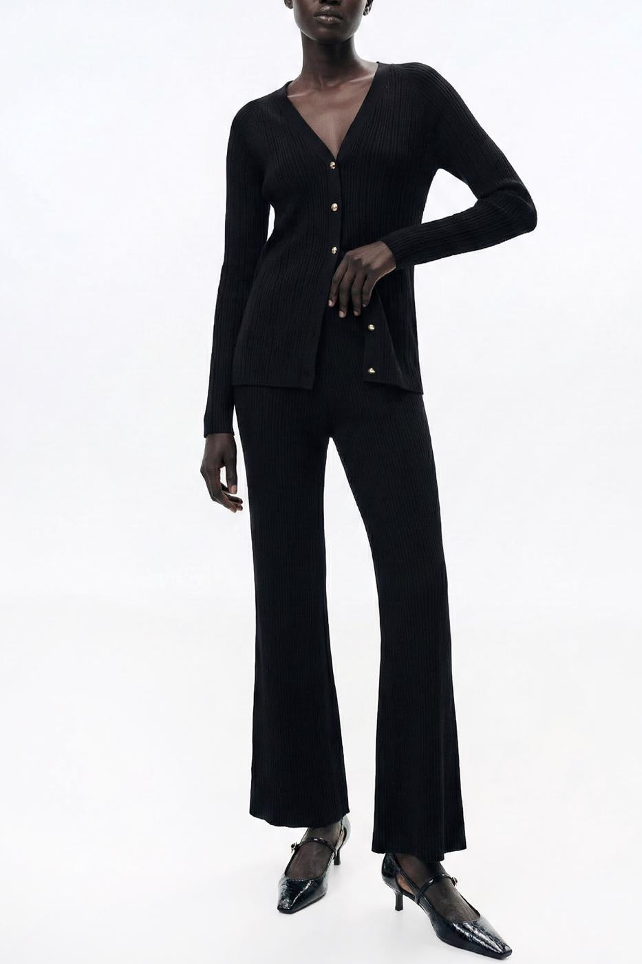 Ribbed Knit Trousers Black