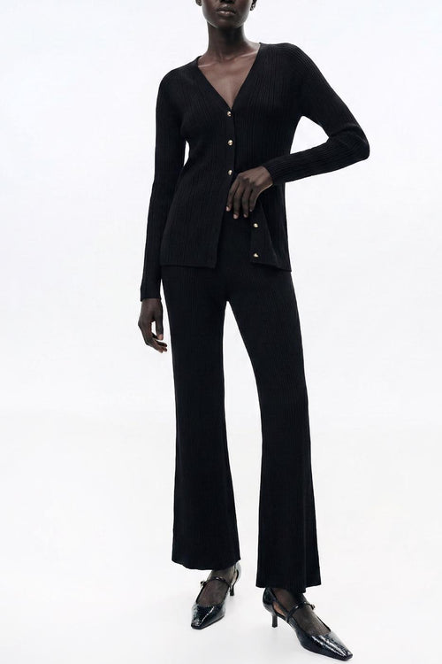 Ribbed Knit Trousers Black