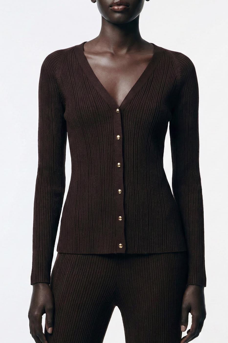 Ribbed Knit Top Brown