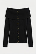 Madonna Collar Ribbed Knitwear Top Black