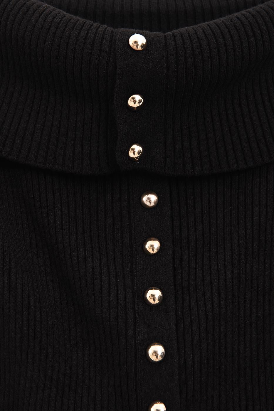 Madonna Collar Ribbed Knitwear Top Black