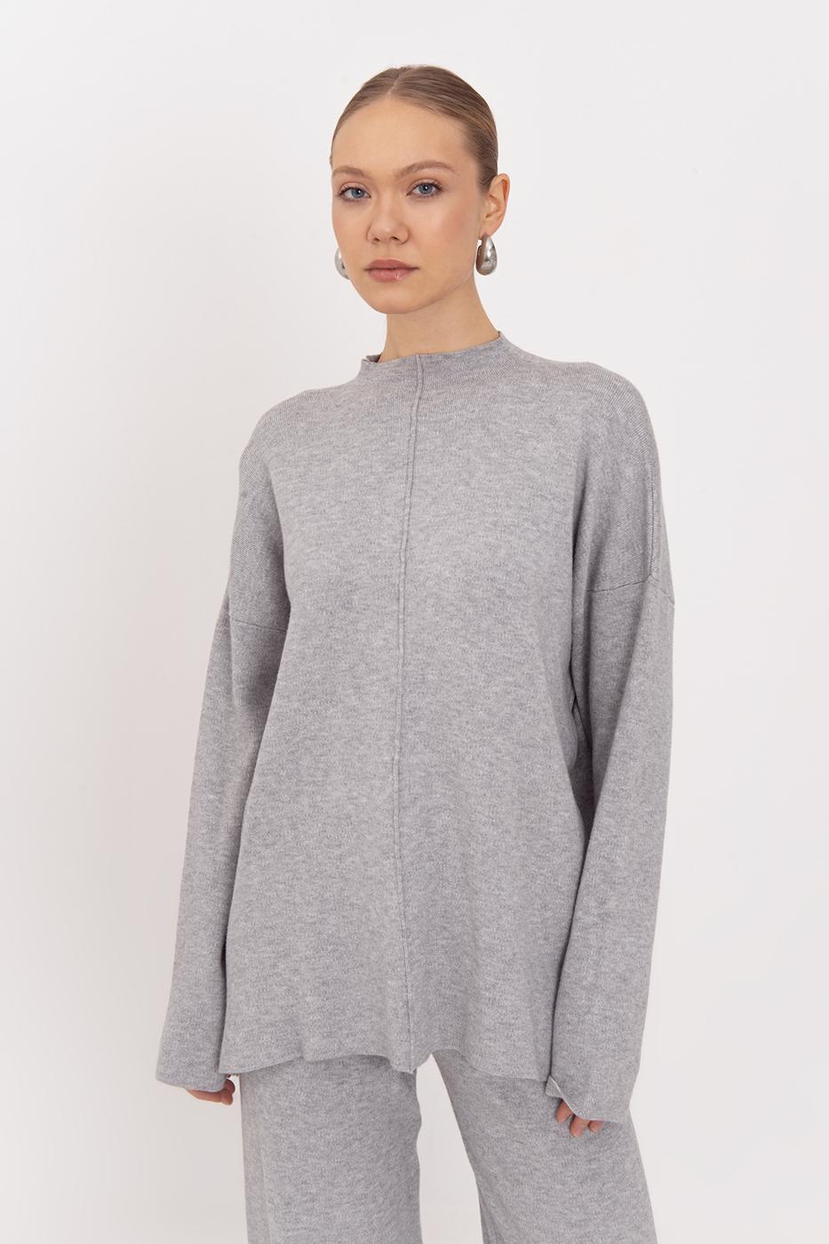 Oversize Knitted Sweater with High Collar Detail
