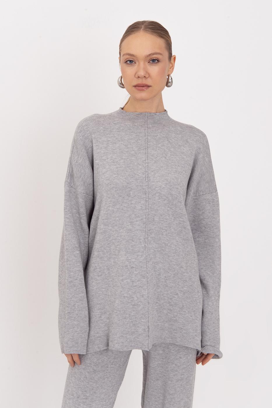 Oversize Knitted Sweater with High Collar Detail