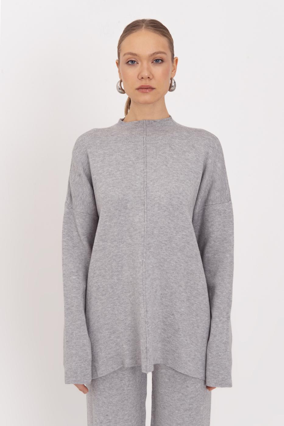 Oversize Knitted Sweater with High Collar Detail