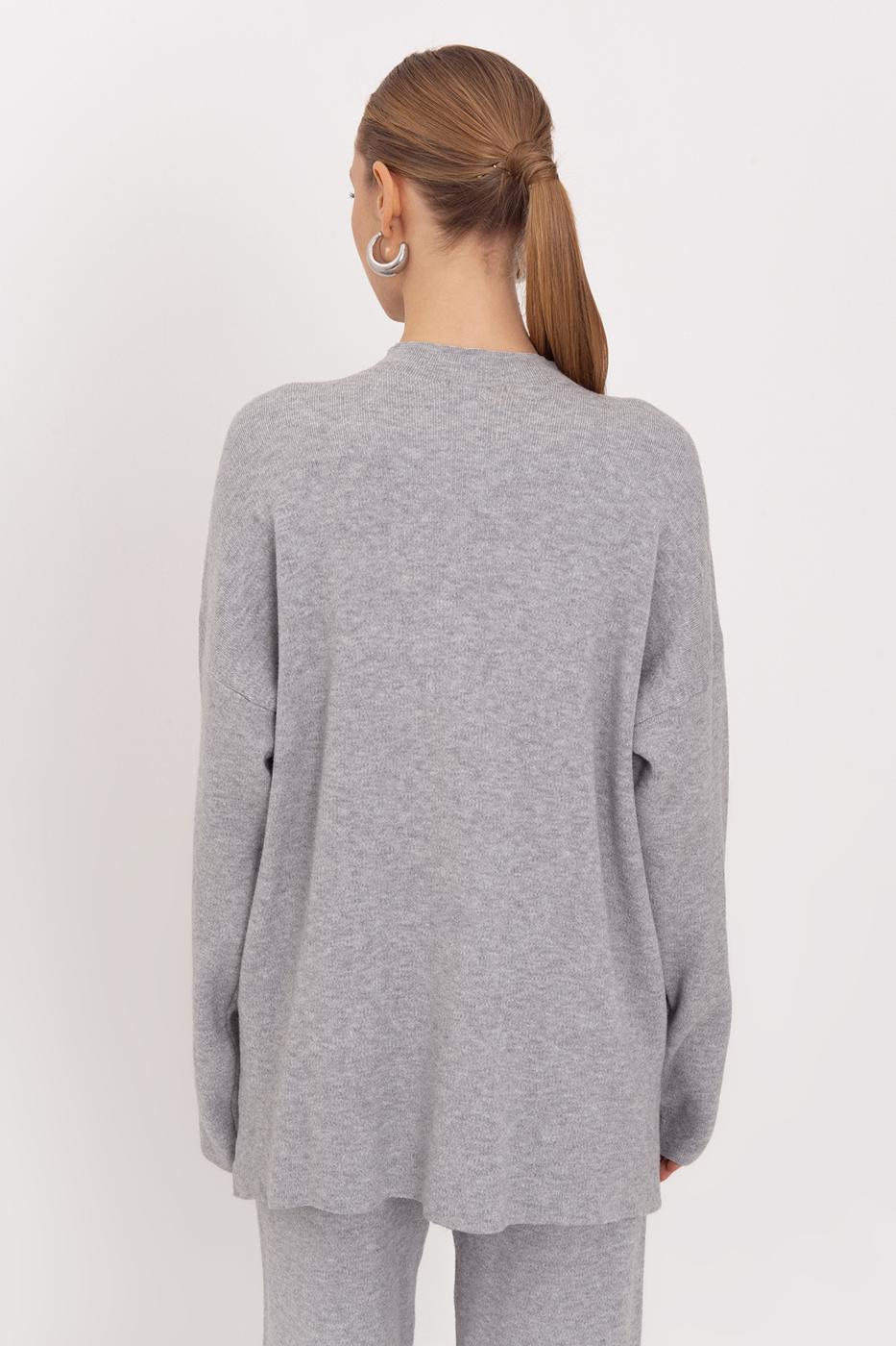 Oversize Knitted Sweater with High Collar Detail