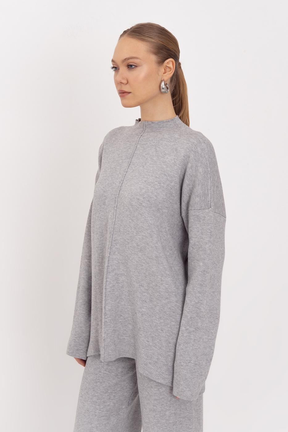 Oversize Knitted Sweater with High Collar Detail