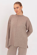 Oversize Knitted Sweater with High Collar Detail