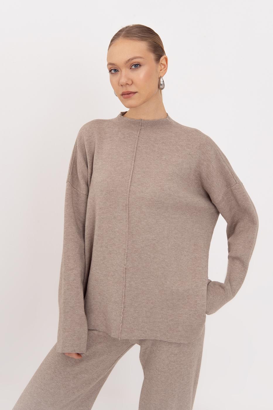 Oversize Knitted Sweater with High Collar Detail