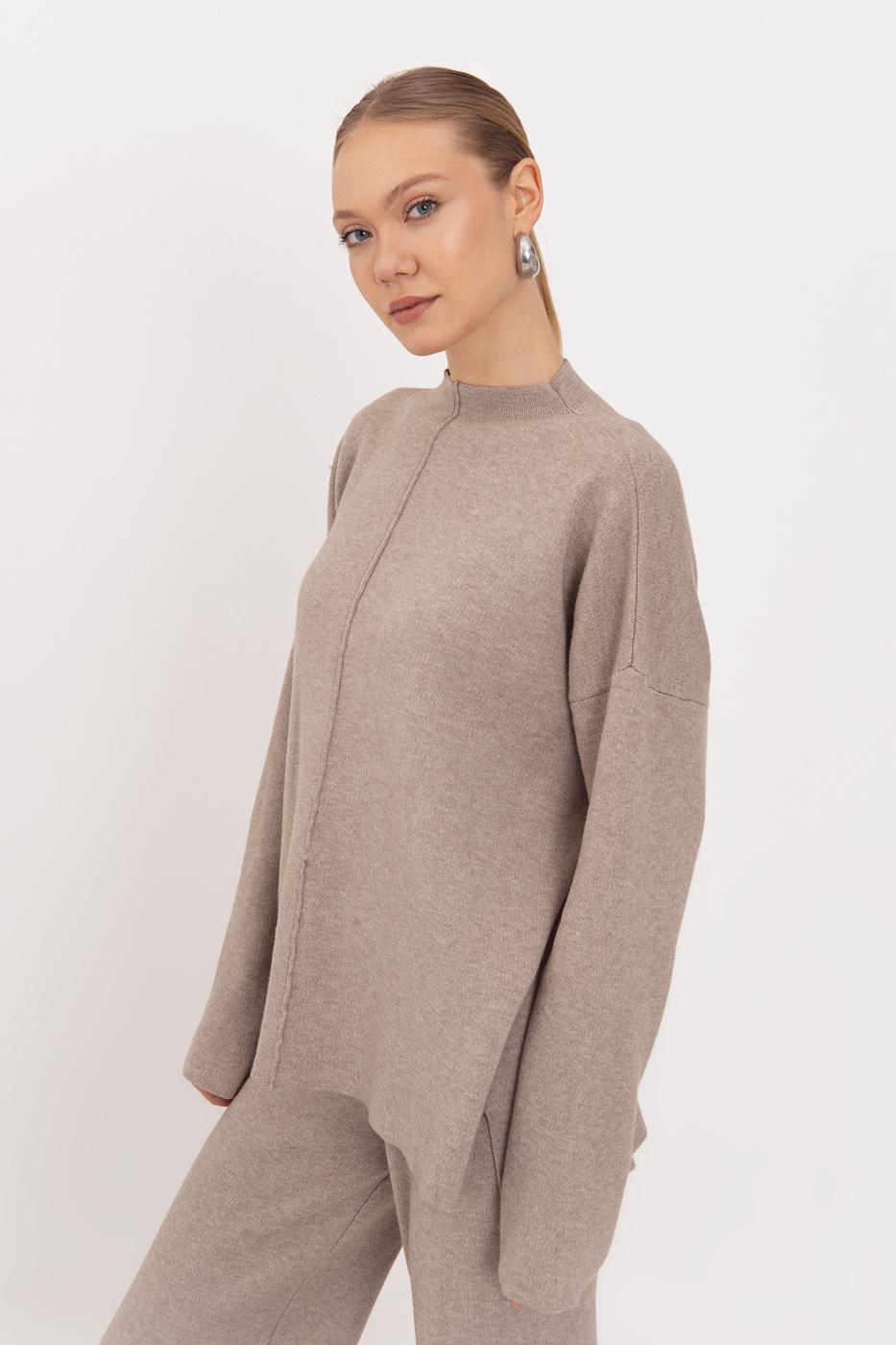 Oversize Knitted Sweater with High Collar Detail