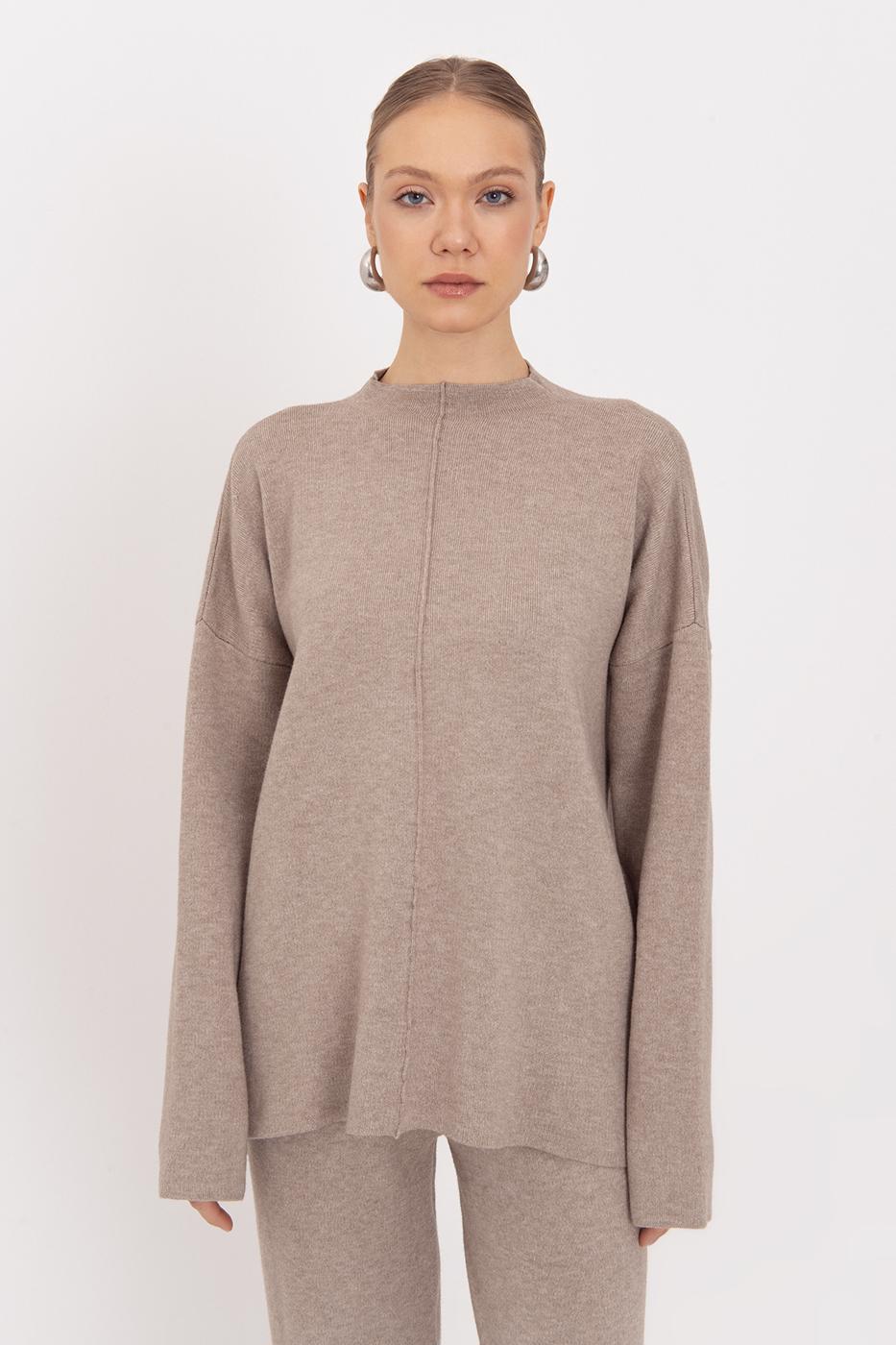 Oversize Knitted Sweater with High Collar Detail