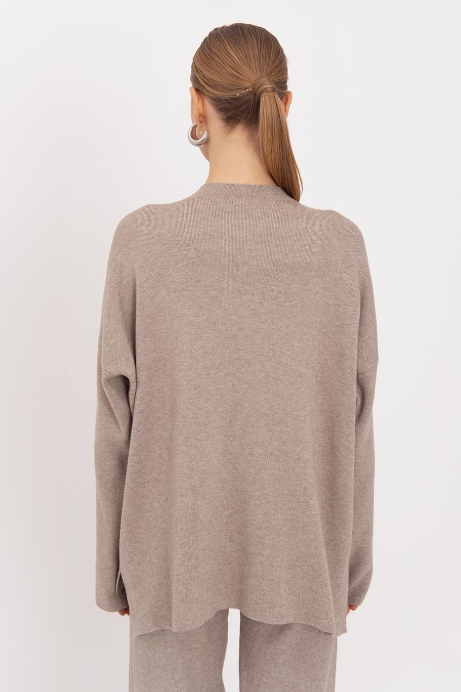 Oversize Knitted Sweater with High Collar Detail