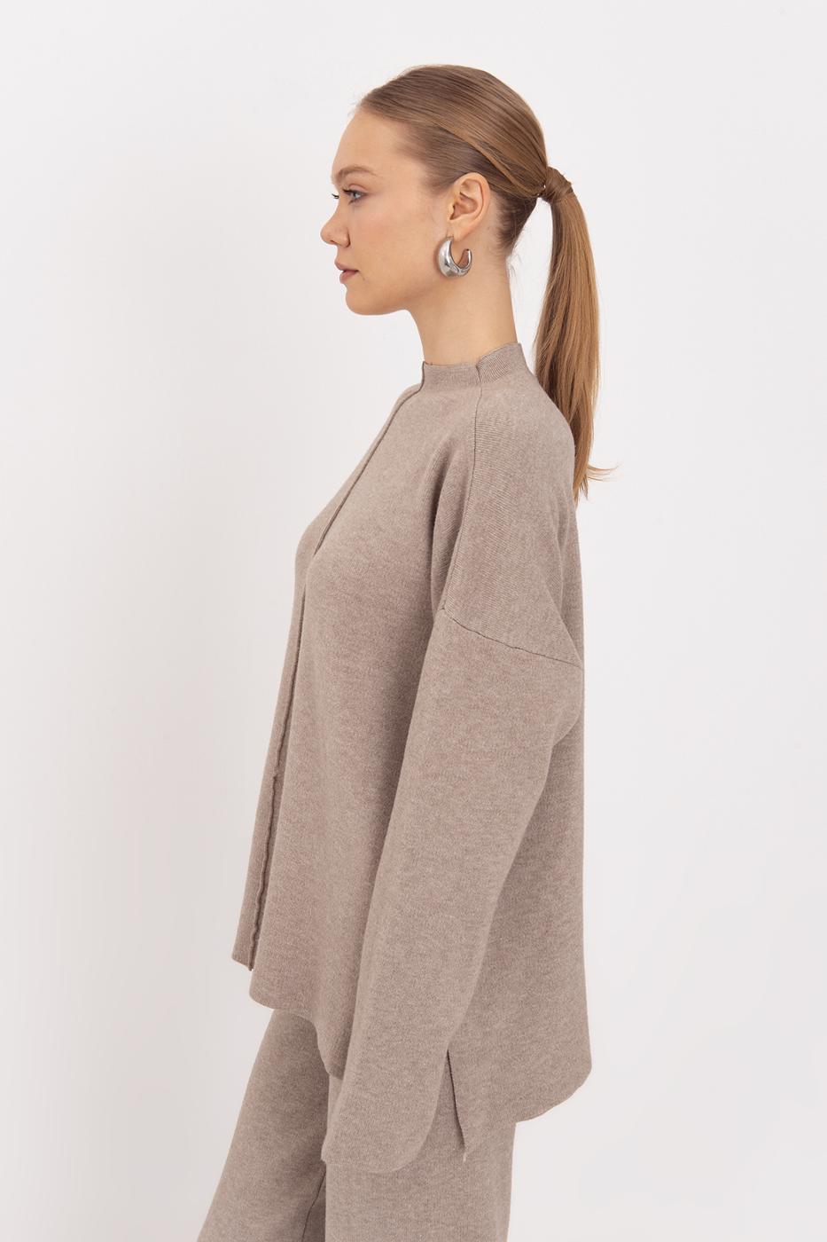 Oversize Knitted Sweater with High Collar Detail