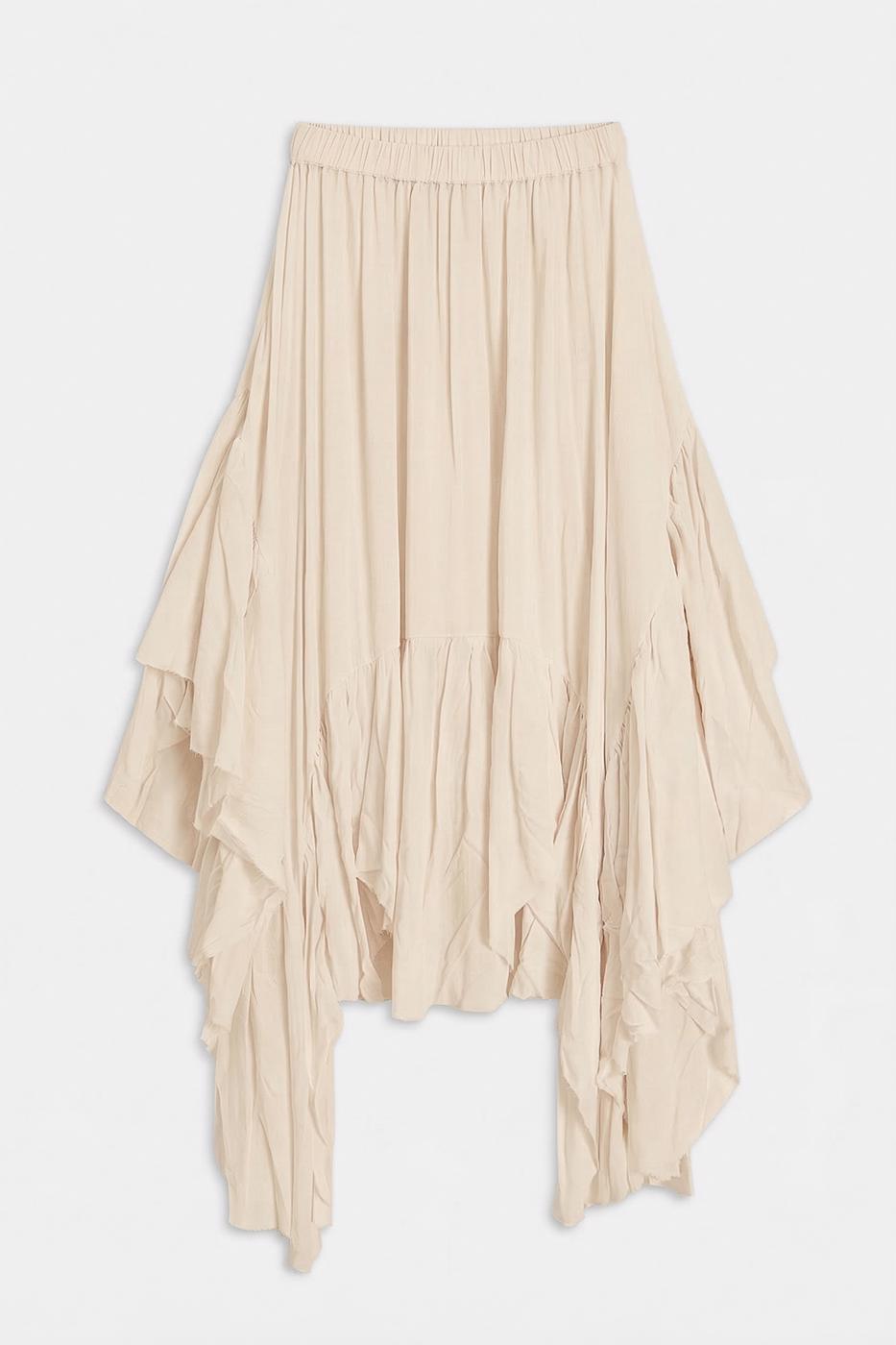 Handkerchief Skirt Detail Midi Skirt Beige