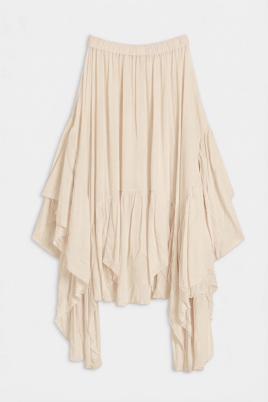 Handkerchief Skirt Detail Midi Skirt Beige