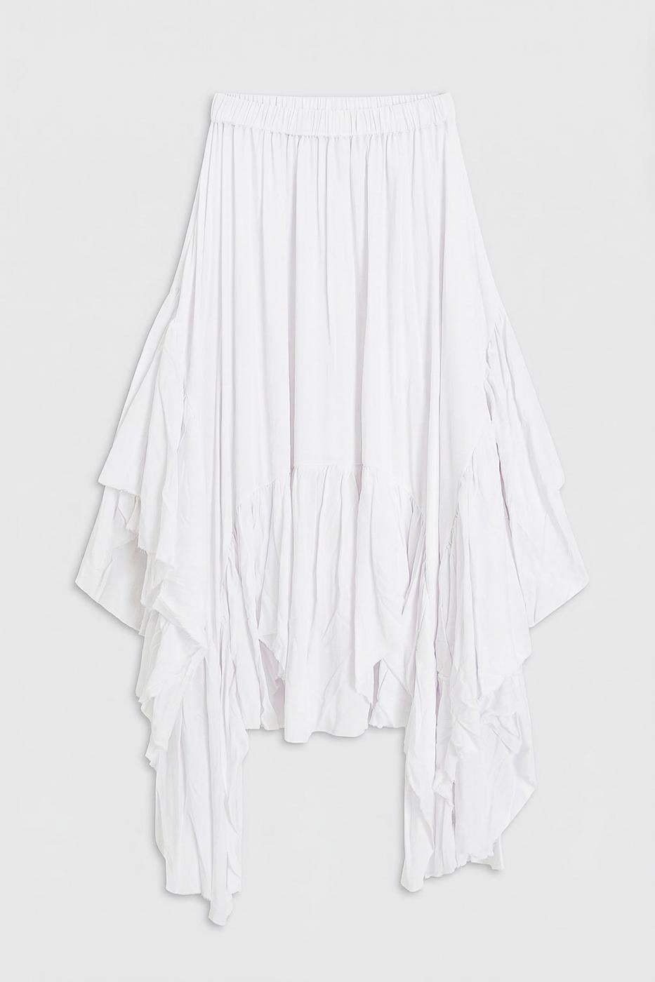 Handkerchief Skirt Detail Midi Skirt White