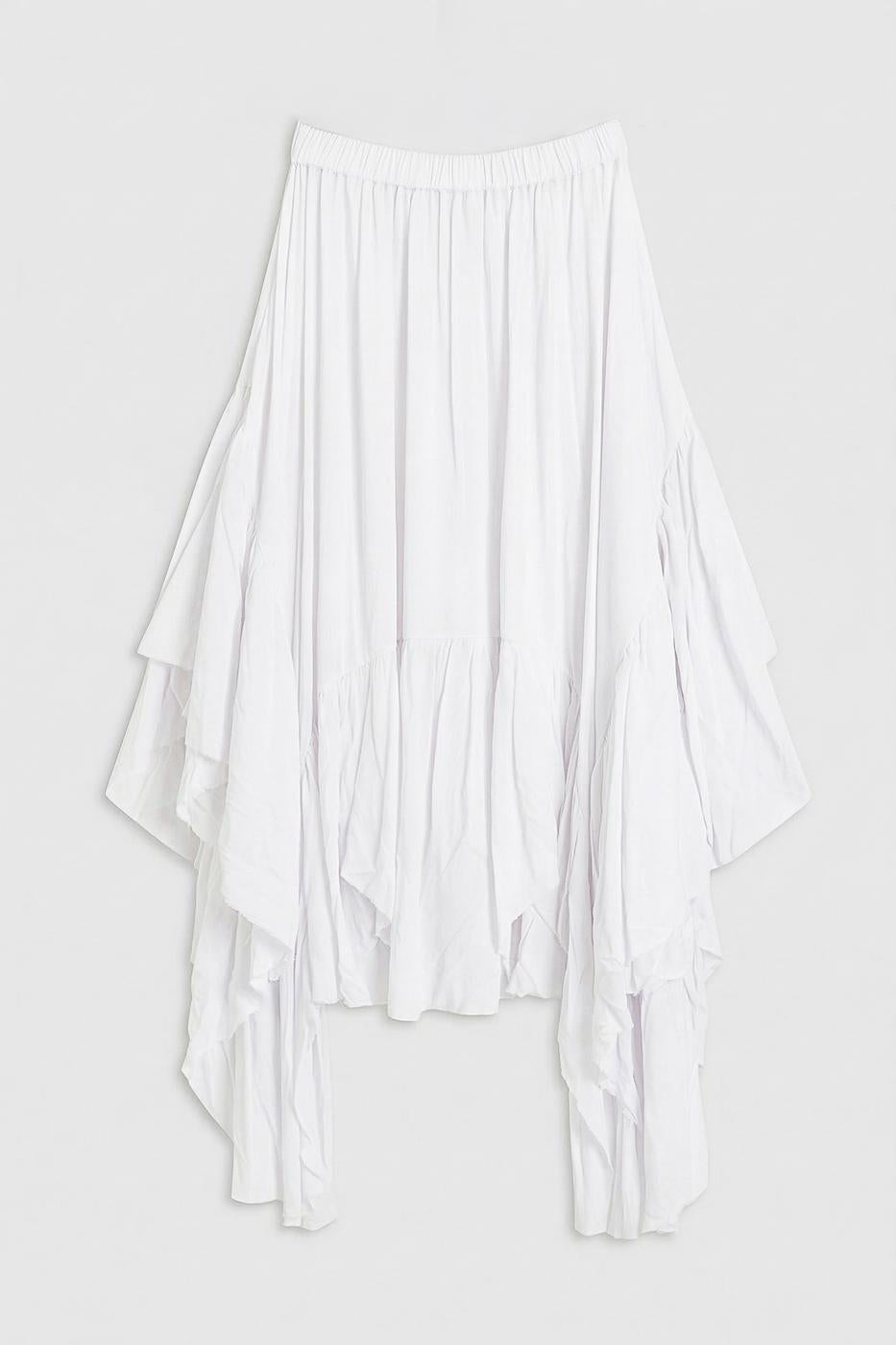 Handkerchief Skirt Detail Midi Skirt White