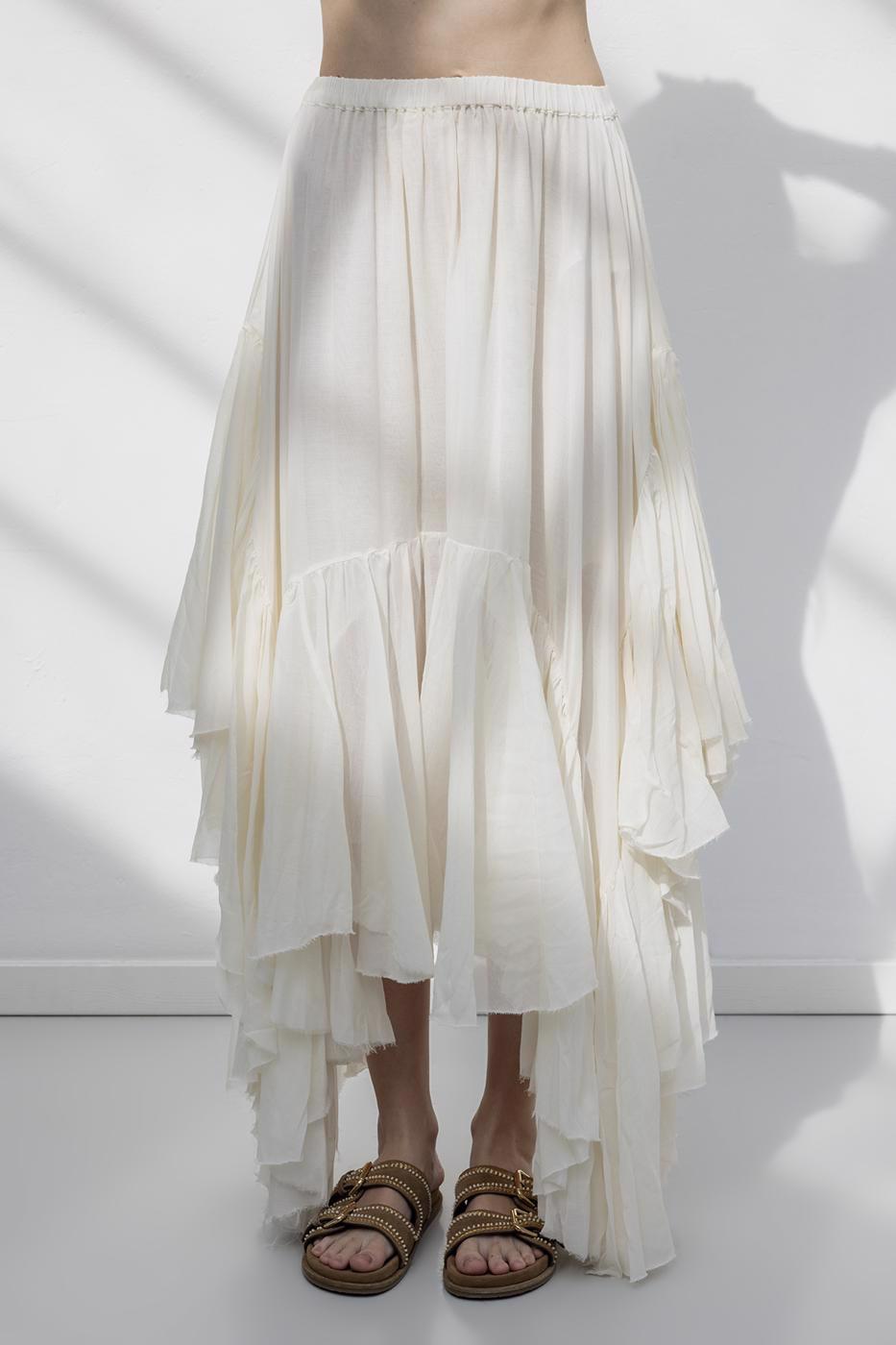 Handkerchief Skirt Detail Midi Skirt Ecru