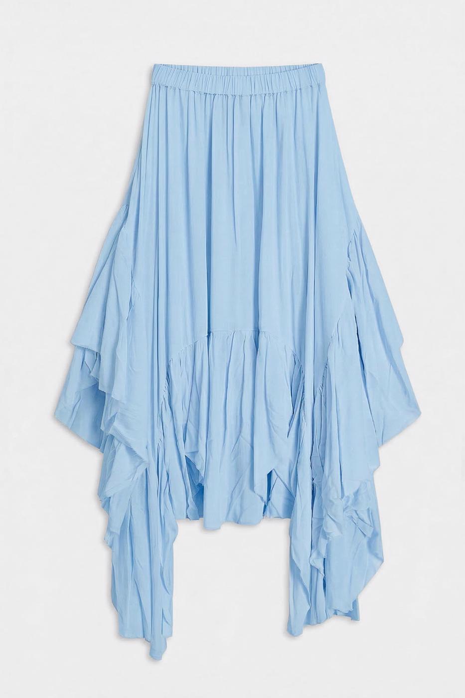 Handkerchief Skirt Detail Midi Skirt Blue