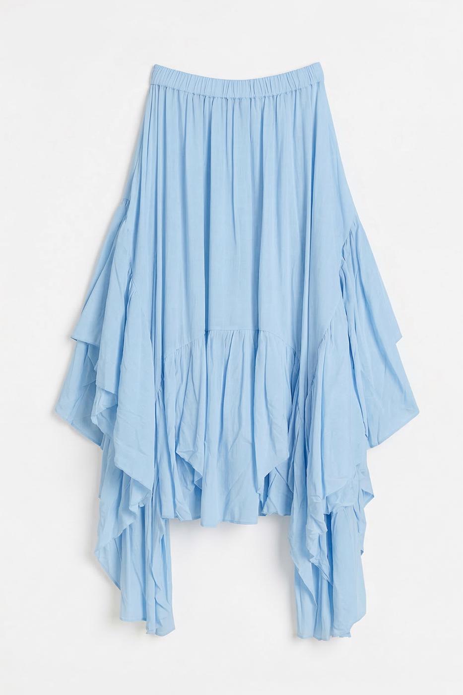 Handkerchief Skirt Detail Midi Skirt Blue