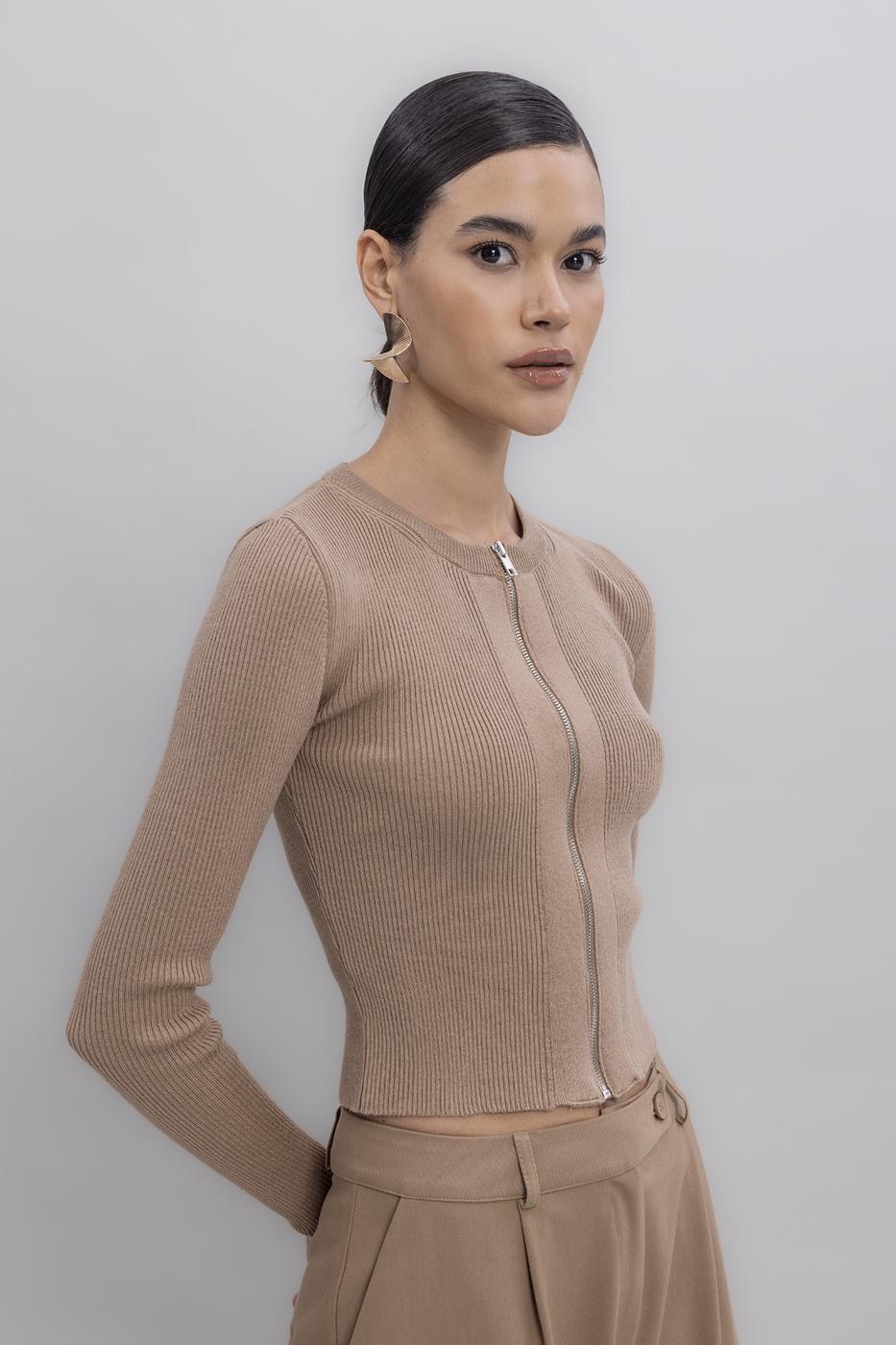 Metal Zipper Knit Top