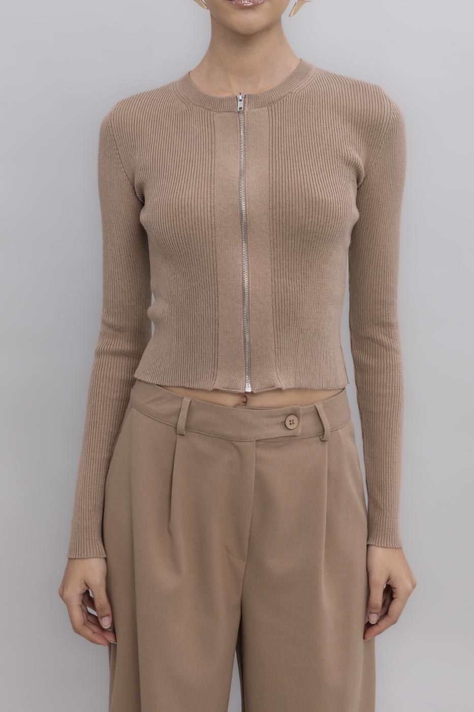 Metal Zipper Knit Top