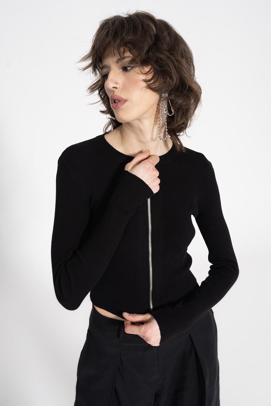 Metal Zipper Knit Top