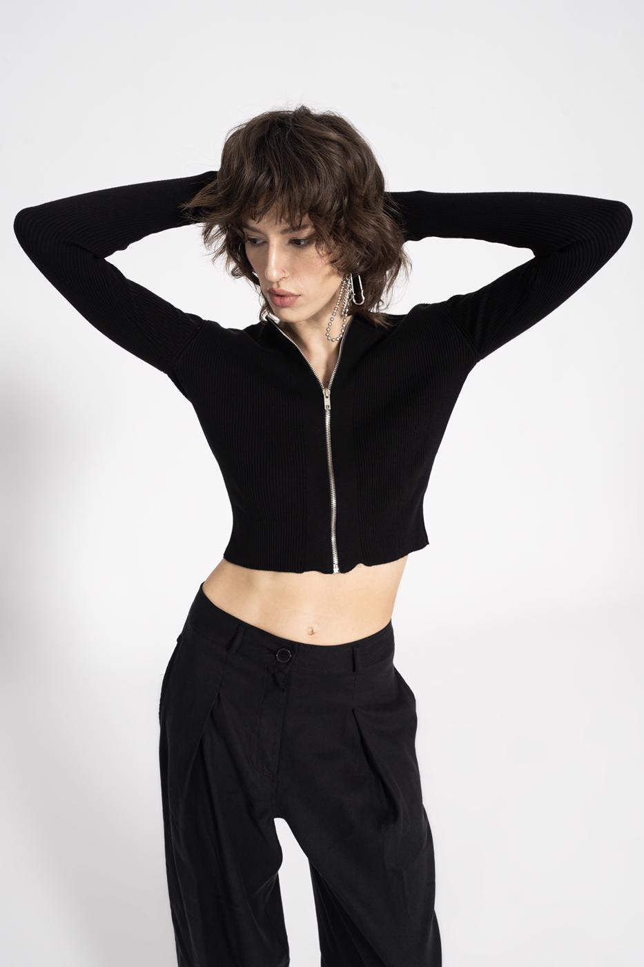 Metal Zipper Knit Top