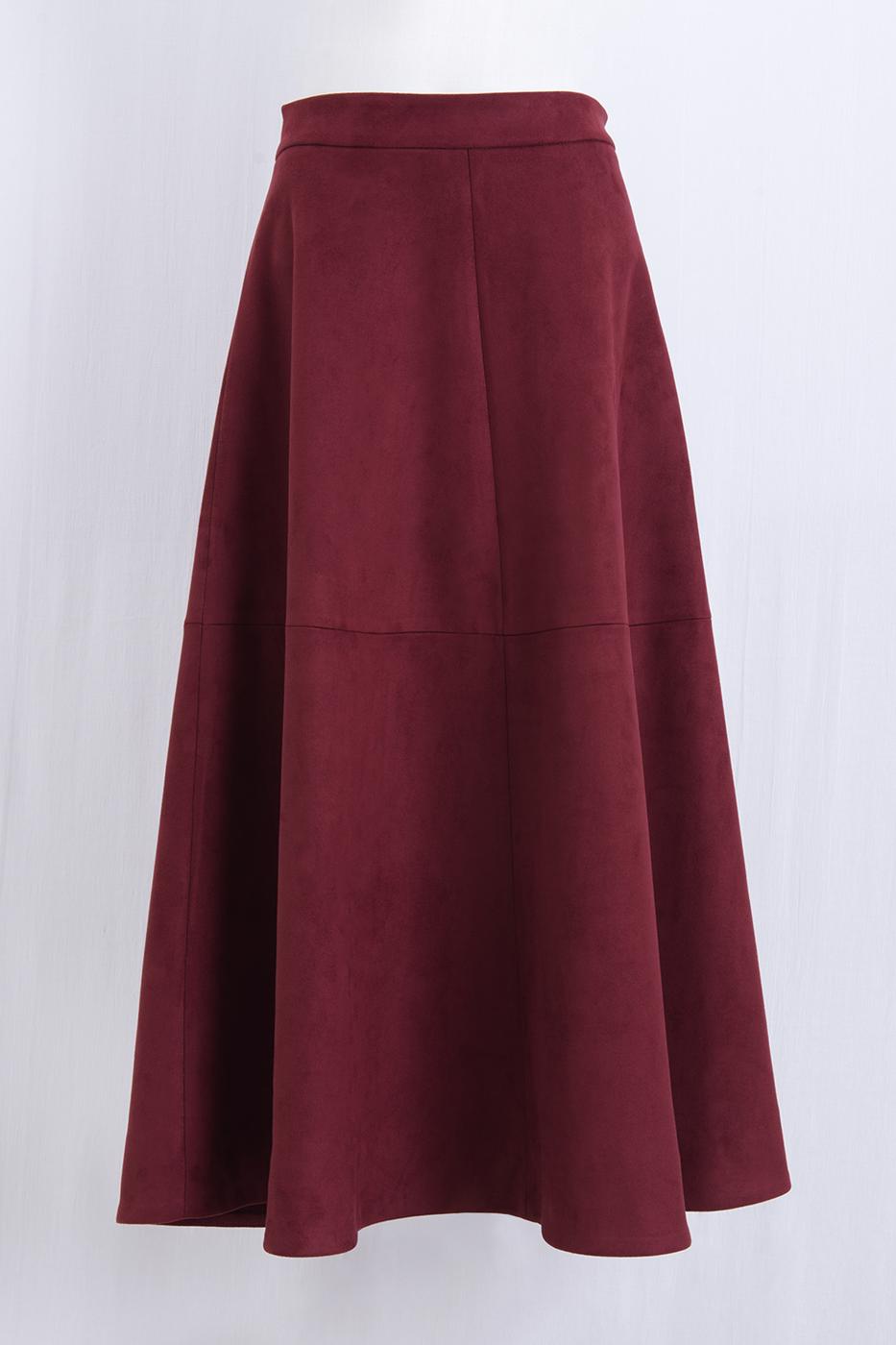 Midi Flared Skirt Burgundy