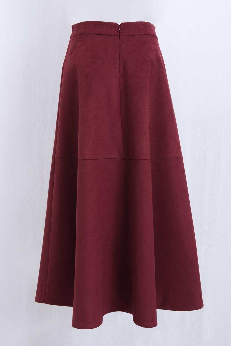 Midi Flared Skirt Burgundy