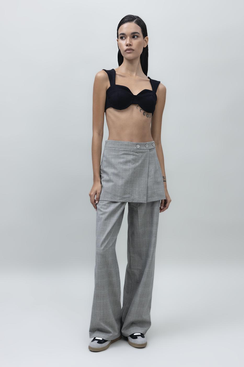 Skirt Detailed Palazzo Pants Grey