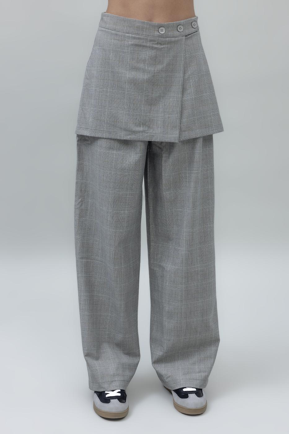 Skirt Detailed Palazzo Pants Grey