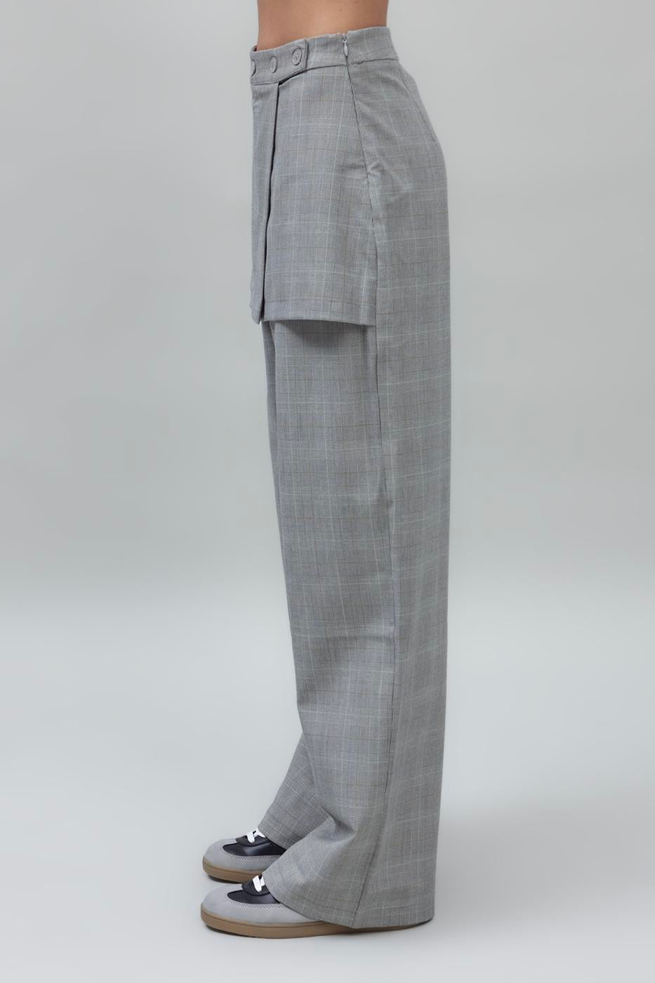 Skirt Detailed Palazzo Pants Grey