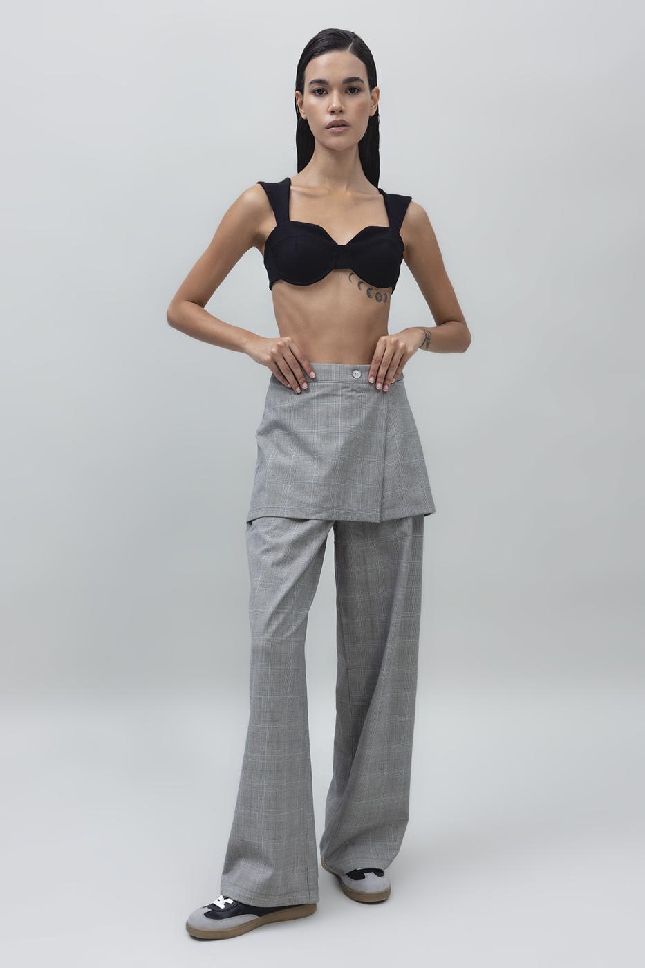 Skirt Detailed Palazzo Pants Grey