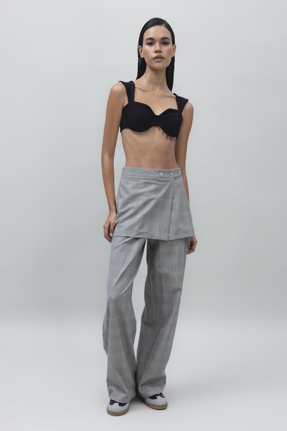 Skirt Detailed Palazzo Pants Grey