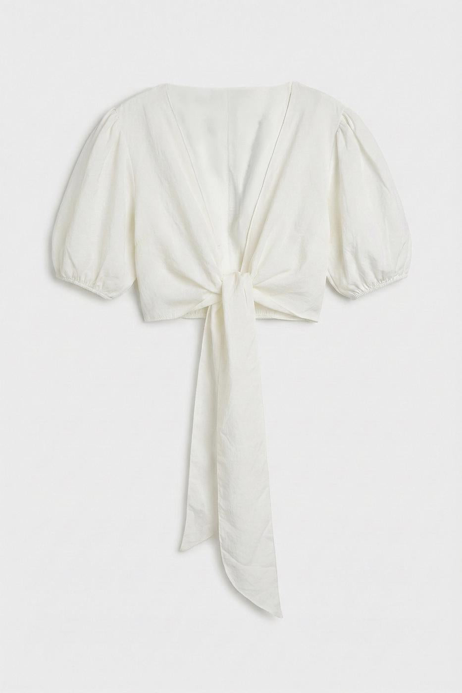 Modal Tie Detailed Crop Blouse Off whıte