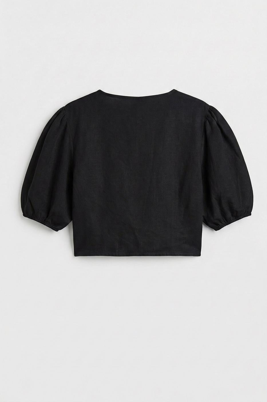 Modal Tie Detailed Crop Blouse Mat black