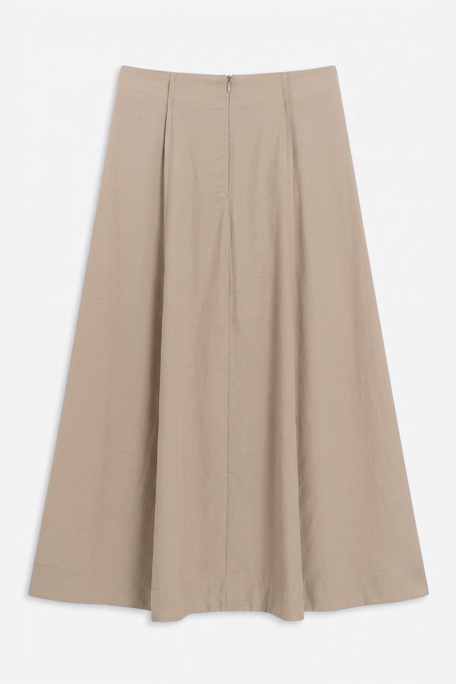 Modal Ruffled Midi Skirt Beige