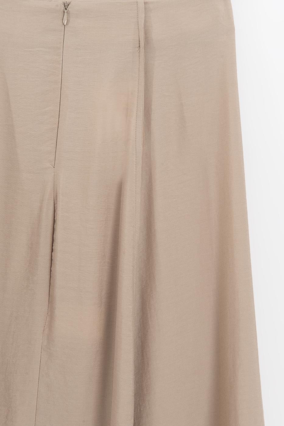 Modal Ruffled Midi Skirt Beige