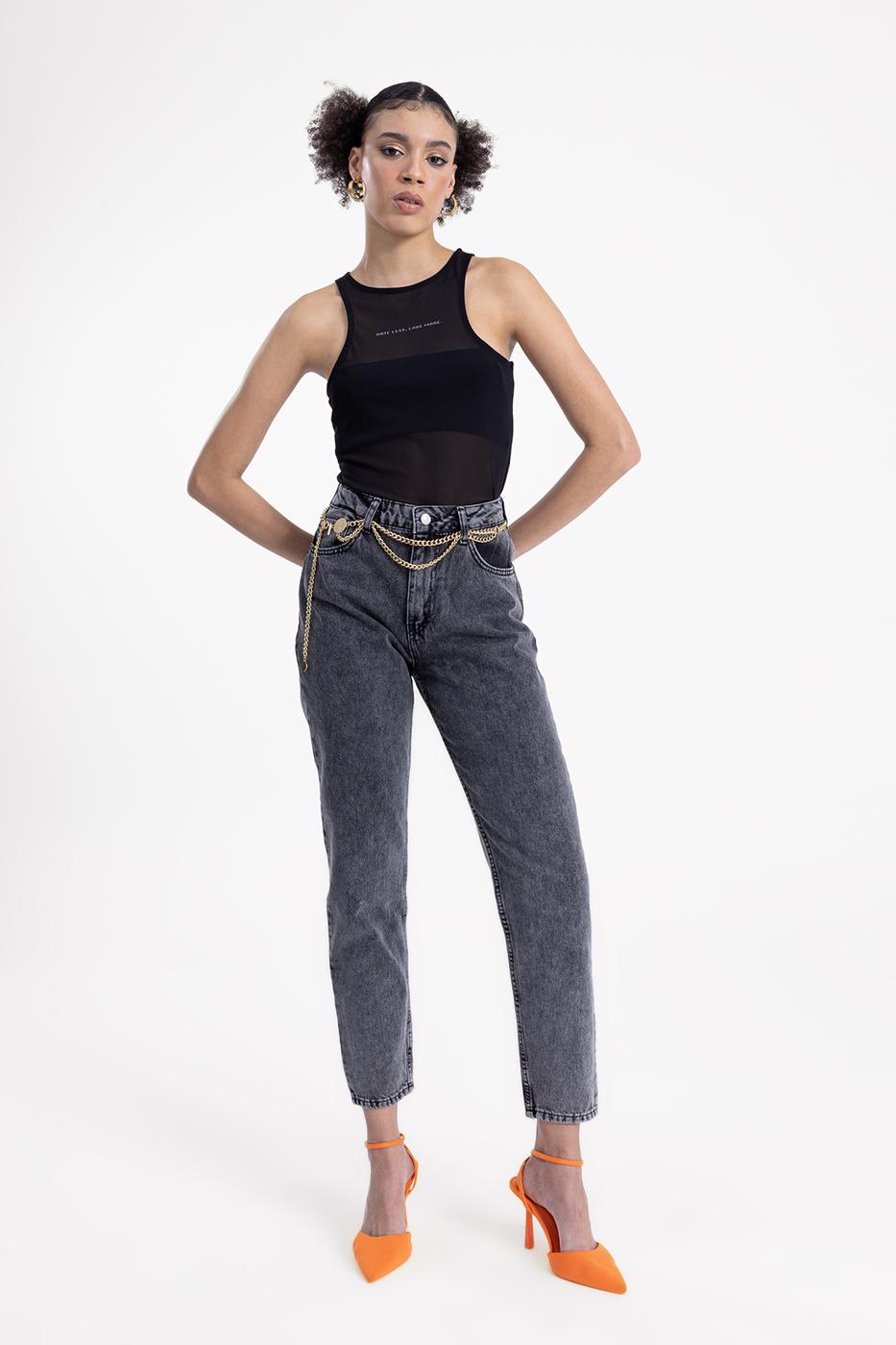 Mom Fit Denim Pants Anthracite