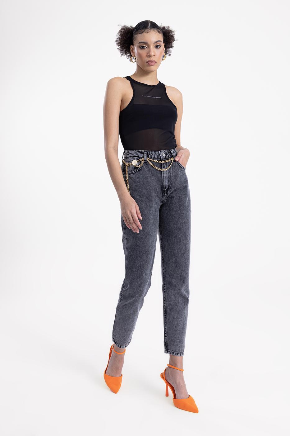 Mom Fit Denim Pants Anthracite