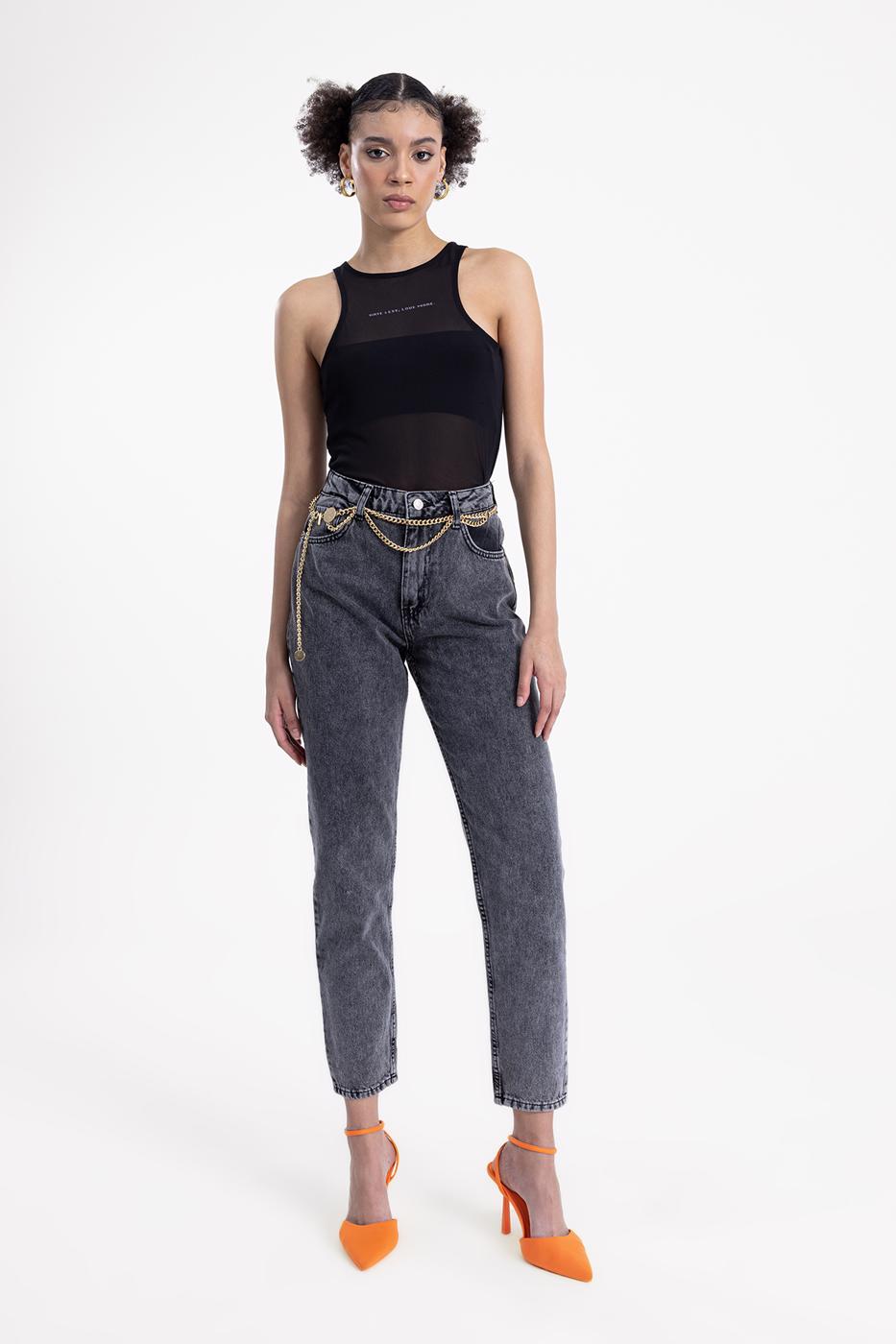 Mom Fit Denim Pants Anthracite